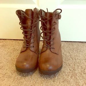Brown leather lace boots. Size 9